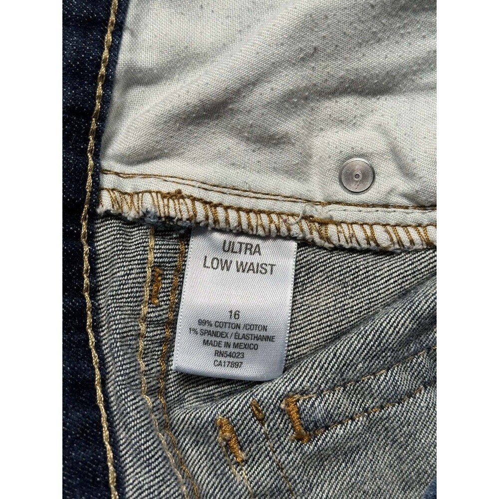 Old Navy Womens 16 Ultra Low Waist Denim Mini Skirt Blue Stretch Y2K EUC - Picture 6 of 8